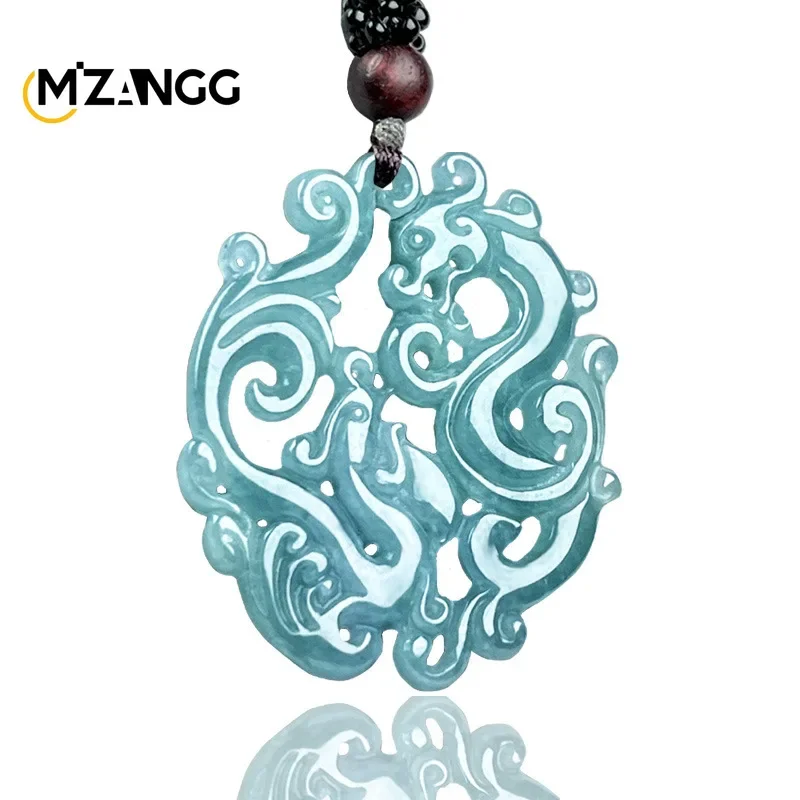 Naturalny jadeit Hollow Dragon Phoenix Chengxiang wisiorek ręcznie rzeźbione wykwintne modne męskie i damskie biżuteria naszyjnik maskotka