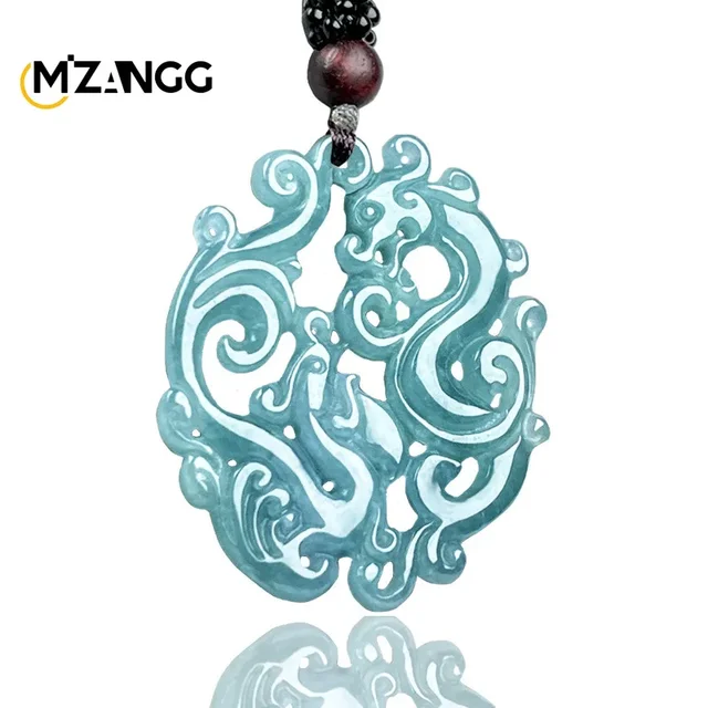 Naturalny jadeit Hollow Dragon Phoenix Chengxiang wisiorek ręcznie rzeźbione wykwintne modne męskie i damskie biżuteria naszyjnik maskotka