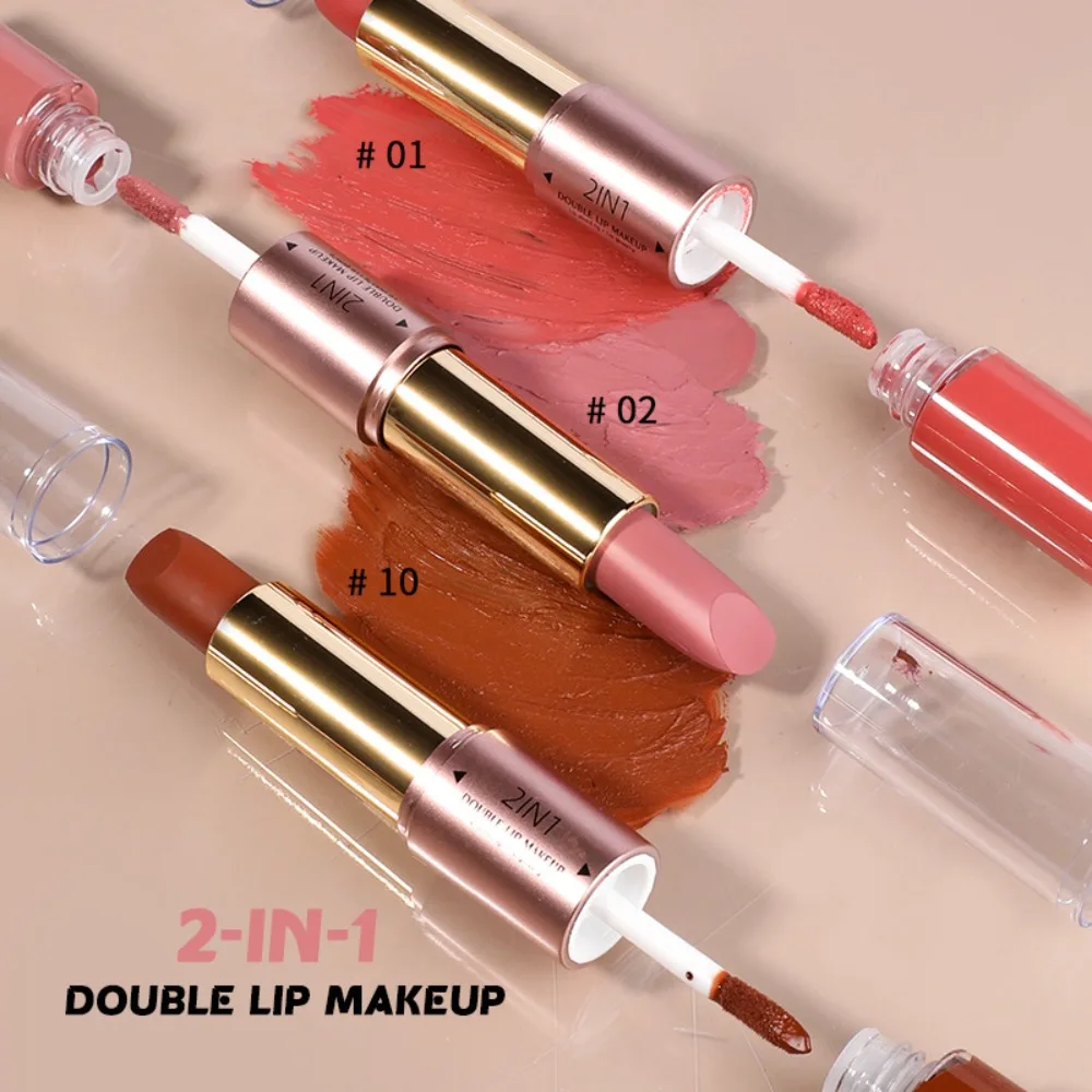 2-in-1matte Lippenstift Dubbele Kop Waterdichte Langdurige Lipgloss 24 Uur Non-Stick Cup Lipgloss Niet Vervagende Afwerking Lippenstift