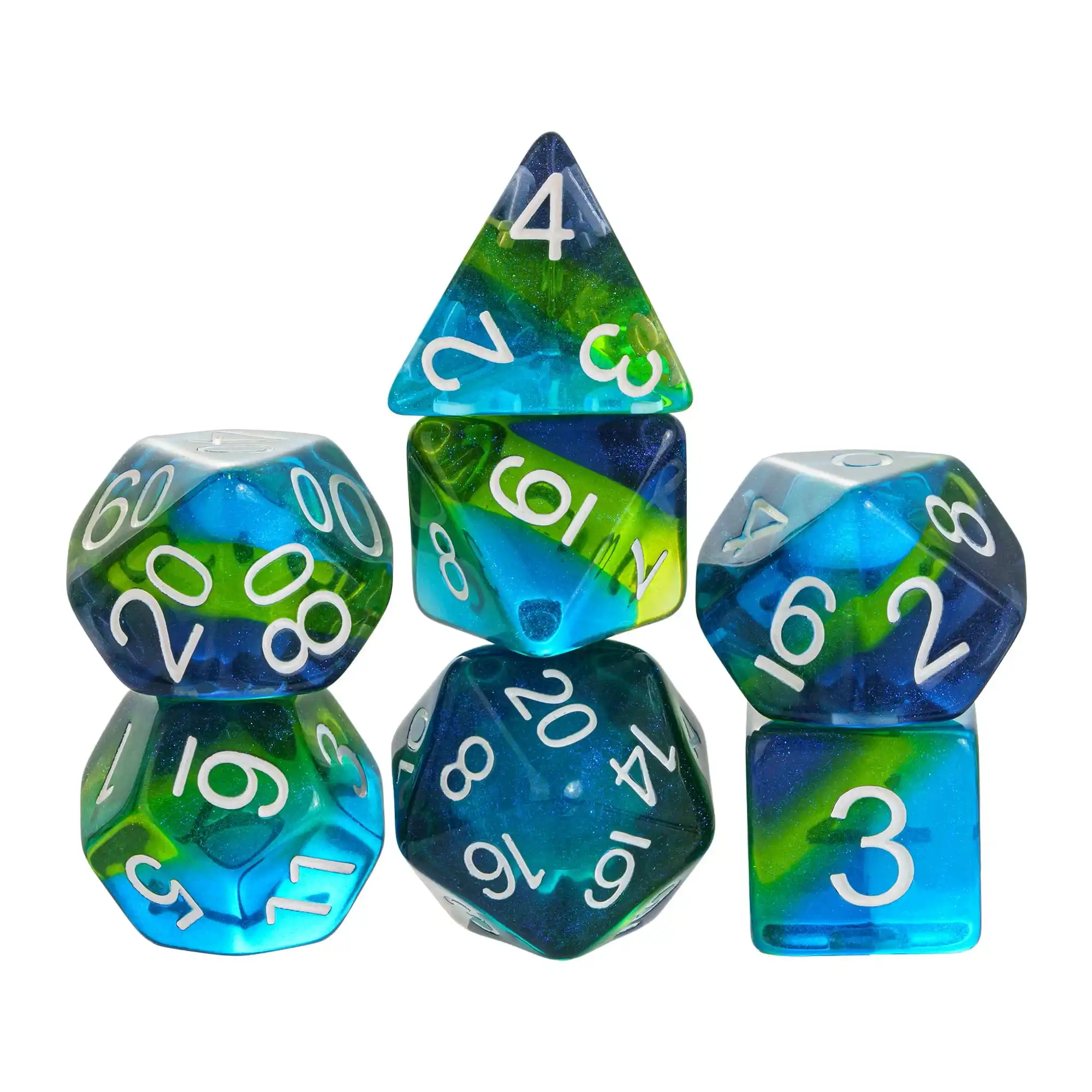 Cusdie Glitter DND Dices Resin Diagonals D&D Dice Set Multicolor 7Pcs D4-D20 Polyhedral Dice for Role Playing Game Board Games