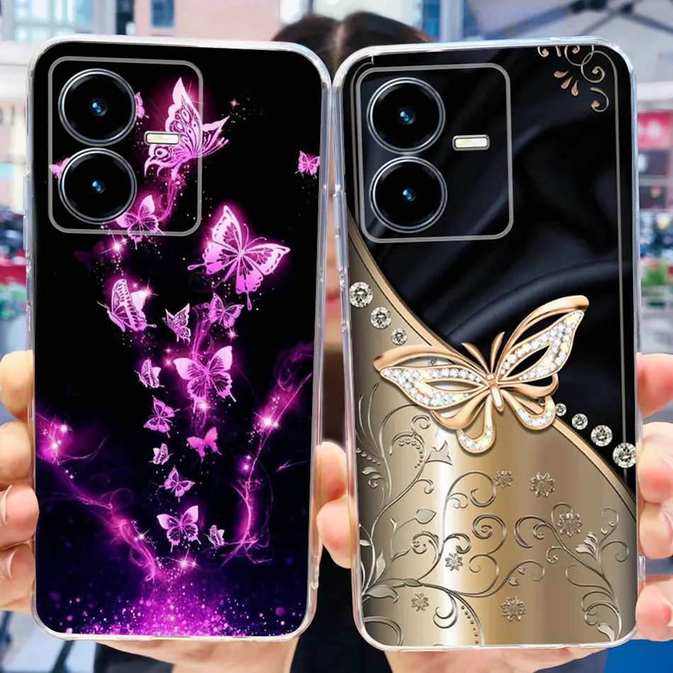 For Vivo Y22s Y22 Case VivoY22 Y 22 22S 4G 2022 V2206 V2207 Elegant Printing Soft Silicone Clear TPU Slim Phone Back Cover