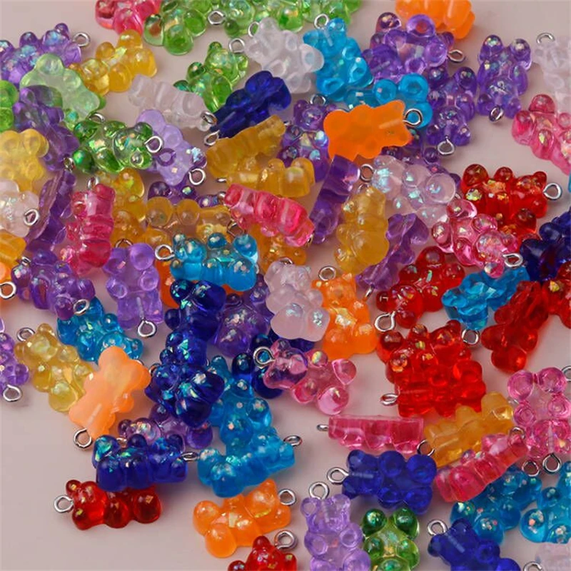 10pcs 11*22mm Cartoon Animal Charms for Jewelry Making Resin Sequins Gummy Bear Charms Pendants for DIY Necklaces Earrings Gift