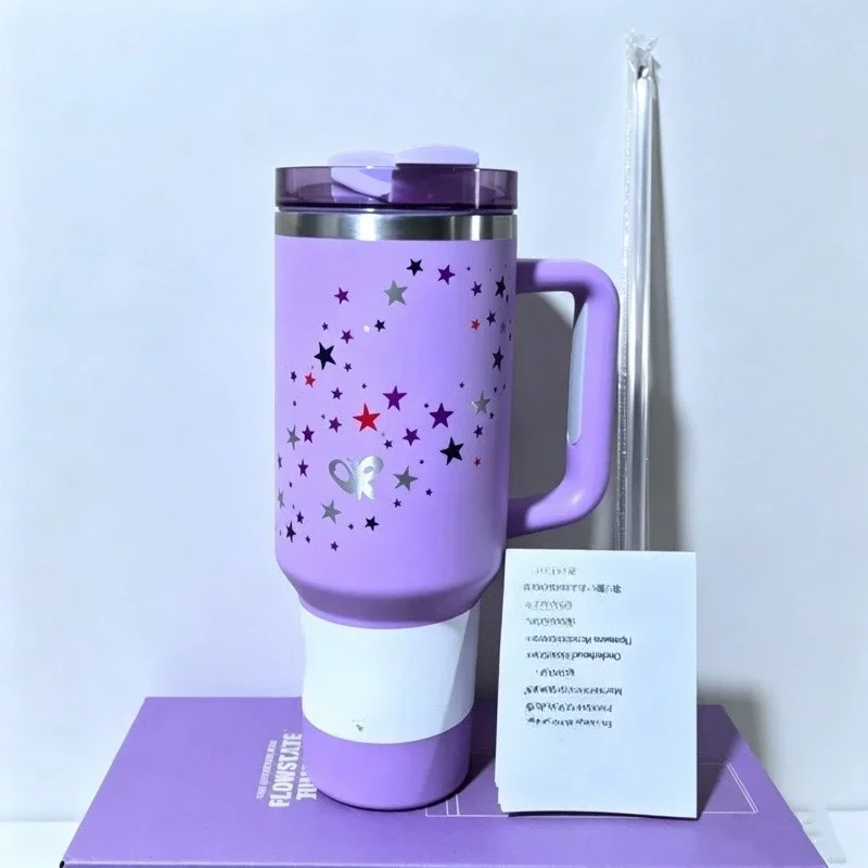 Starry Pattern Large Capacity Insulated Tumbler with Handle Straw Aesthetic Portable Thermal Travel Water Mug