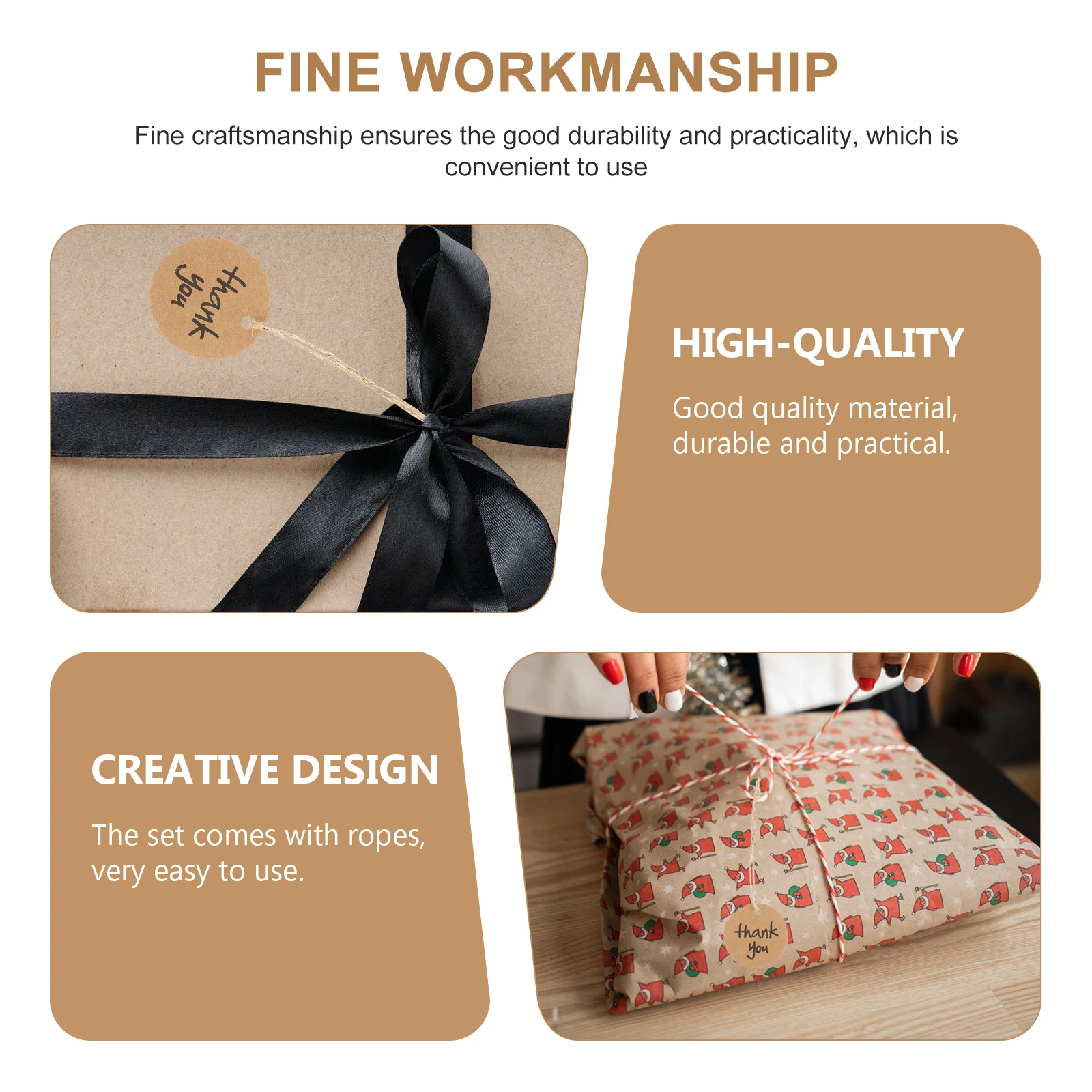 

200 Sets Printed Labels Tag Round DIY Hang Card Tabs Decorative Kraft Paper Small Christmas