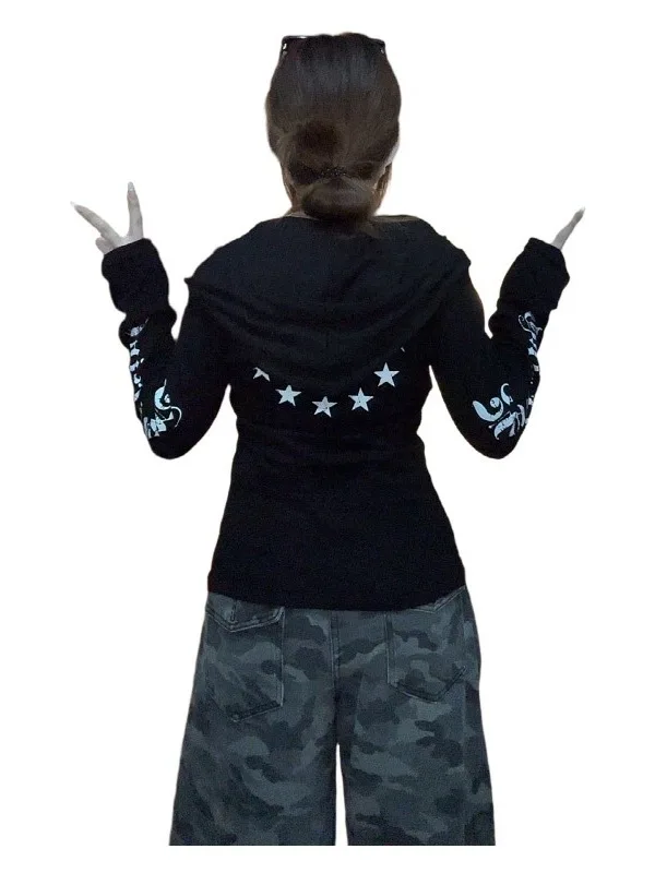 Damska bluza z kapturem plus size, casualowa, w stylu amerykańskim, z długim rękawem, jesienna, modna, wyszczuplająca, elegancka, do pracy, z nadrukiem.