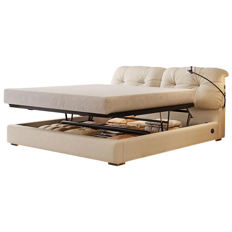 Cream wind cloud chenille fabric bed soft bag master bedroom translation storage box body storage drawer bed