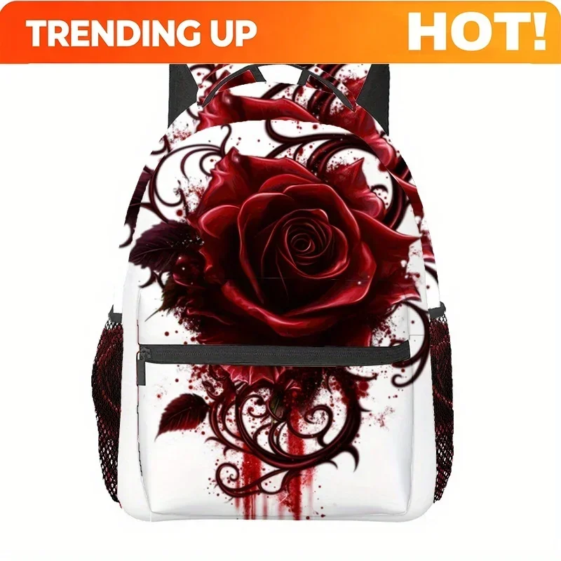 Custom Custom Gift Rose Floral Print Travel Backpack - Large Capacity Lightweight Laptop Backpack With Adjustable Straps & Multi