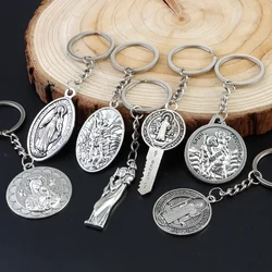 Catholic Virgin Mary Alloy Keychain Antique Sliver Color St. Benedict's Brand Pendant Key Ring for Bag&Phone Case&Key Pendant