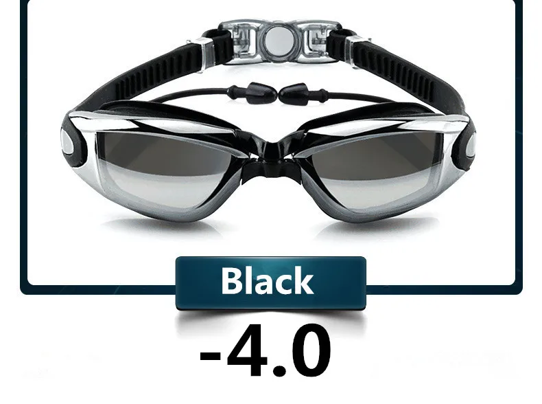 Anti-Beschlag-Profi-Schwimmbrille, Schwimmbrille, Myopie mit Ohrstöpseln, Nasenklammer, galvanisieren, wasserdichtes Silikon zum Schwimmen