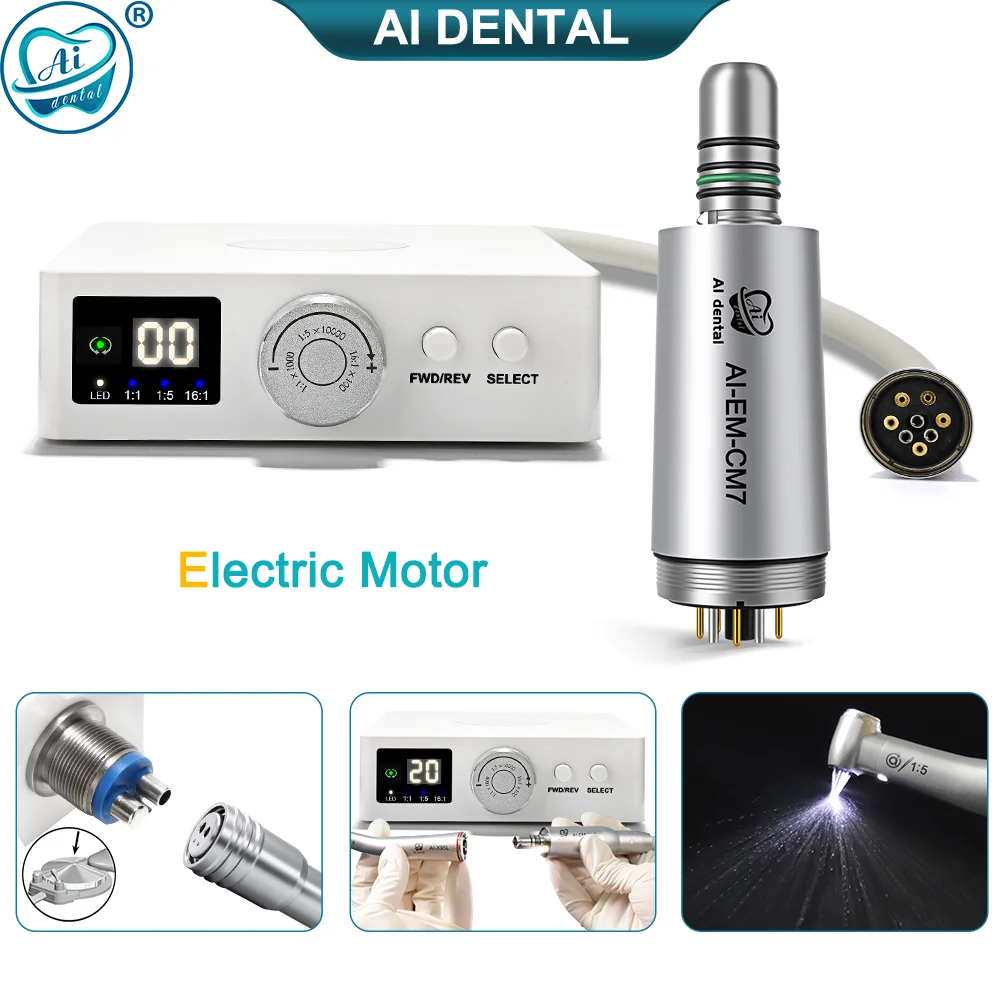 

AI-EM-CM7 Dental Brushless Motor LED Electric Lab Polishing 2/4 Hole Connector Equipment with 16:1/1:1/1:5 Optional Settings