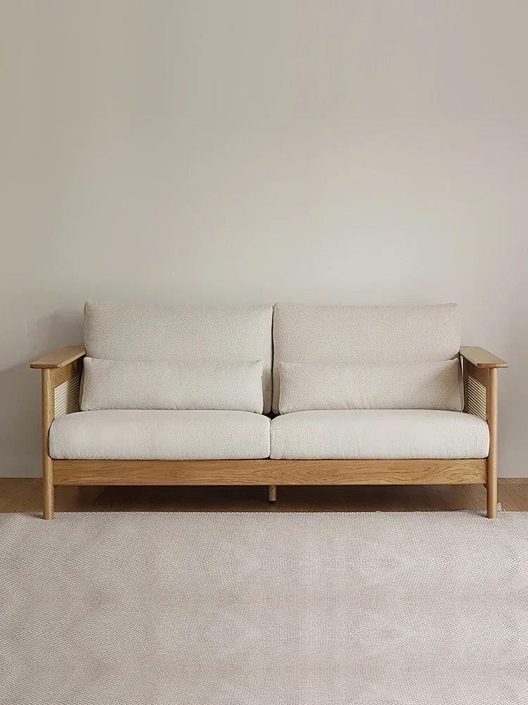

Nordic and Japanese Style Solid Wood Rattan Fabric Sofa Living Room