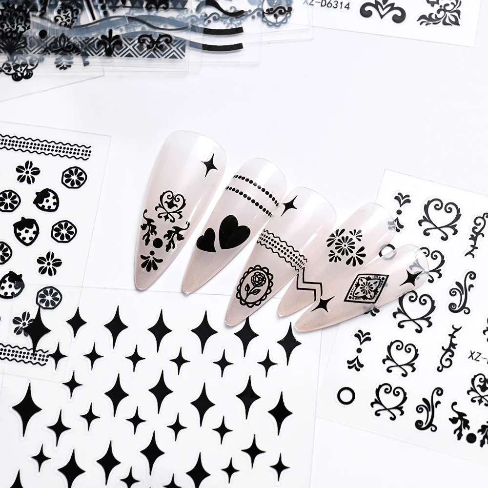 สติกเกอร์ติดเล็บลายดอกกุหลาบและเดซี่สีดำสุดหรู 30 ชิ้น แบบติดเอง ลายดอกไม้ สำหรับตกแต่งเล็บสไตล์สาวหวาน