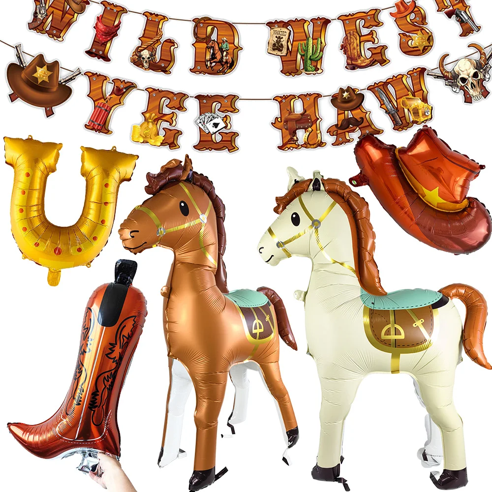 Фольгированный шар для вечеринки в стиле ковбоя: большая лошадь, ковбойская шляпа, сапоги. Декор для детского дня рождения, вечеринки в честь рождения ребенка.