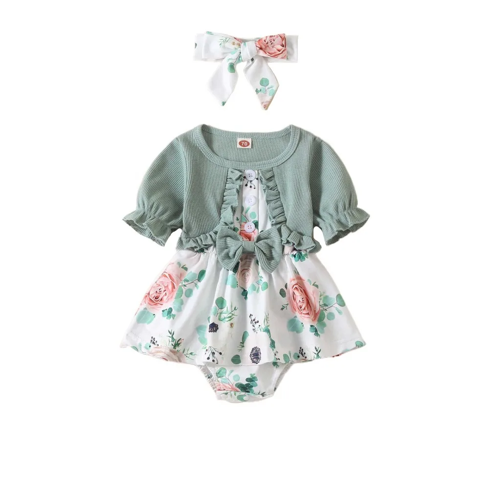 

Fashion Bowknot Toddle Princess Dress Cotton Sweet Summer Baby Bodysuit Infant Flower False 2Piece Jumpsuit Dress Summer