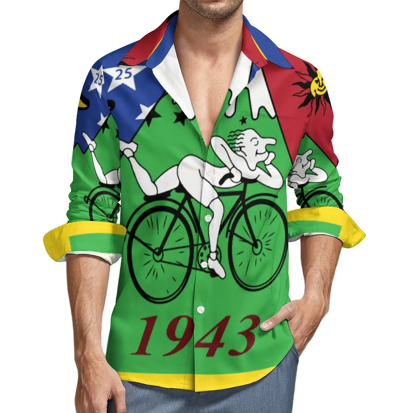 Albert Hoffman Bicycle Day 4k Redesign Version LSD Shirt Lsd Bicycle Day 75 Bicycle Day Casual Shirts Long Sleeve Y2K Blouses