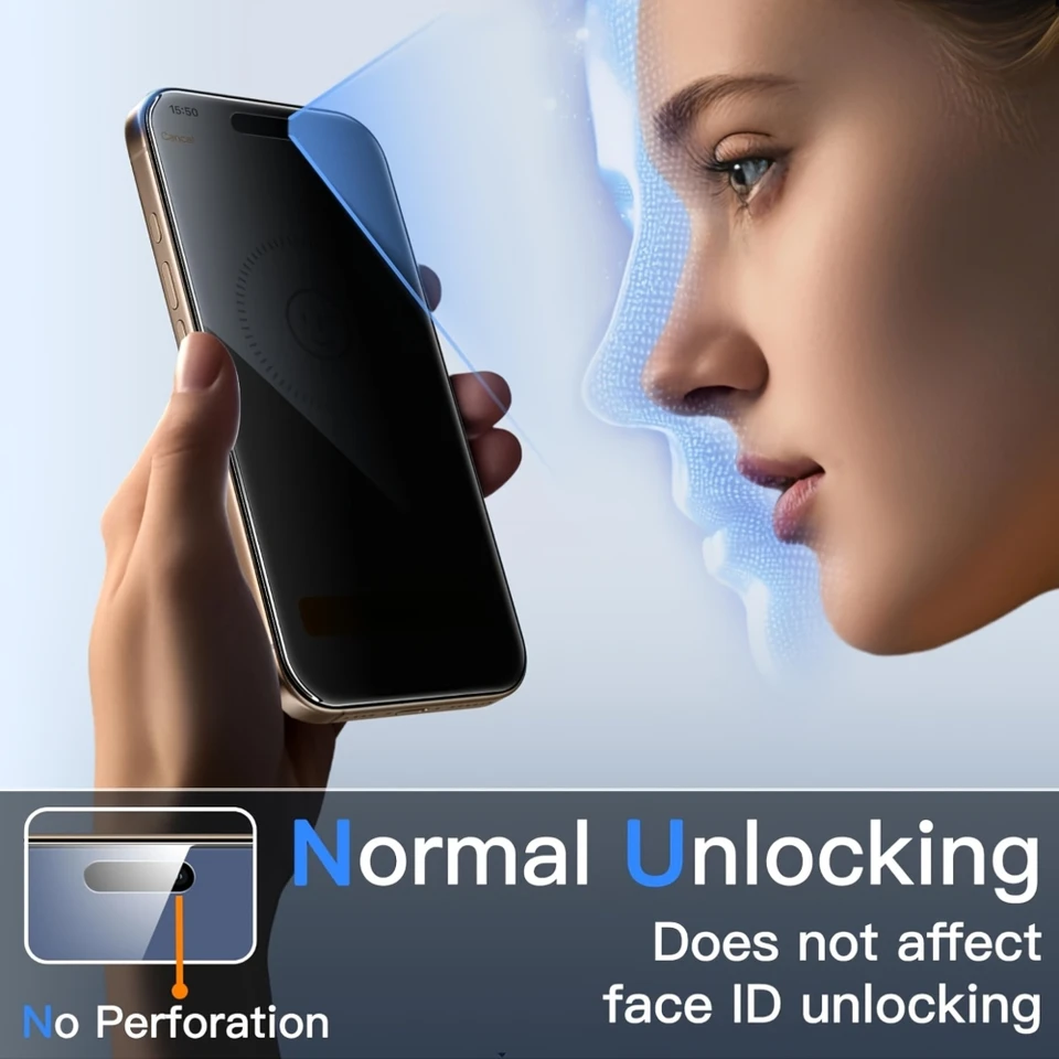 NNBILI 2 piezas protector de pantalla de vidrio templado de privacidad 360 grados, para iPhone 17 Pro Max 16 15 14 13 12 11 Pro 17e 6