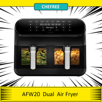 CHEFREE AFW20 Dual Air Fryer, with Viewing Window, 8L Family Sized, Nonstick, 8-in-1 Smart Programmes, Dishwasher Safe, Roast