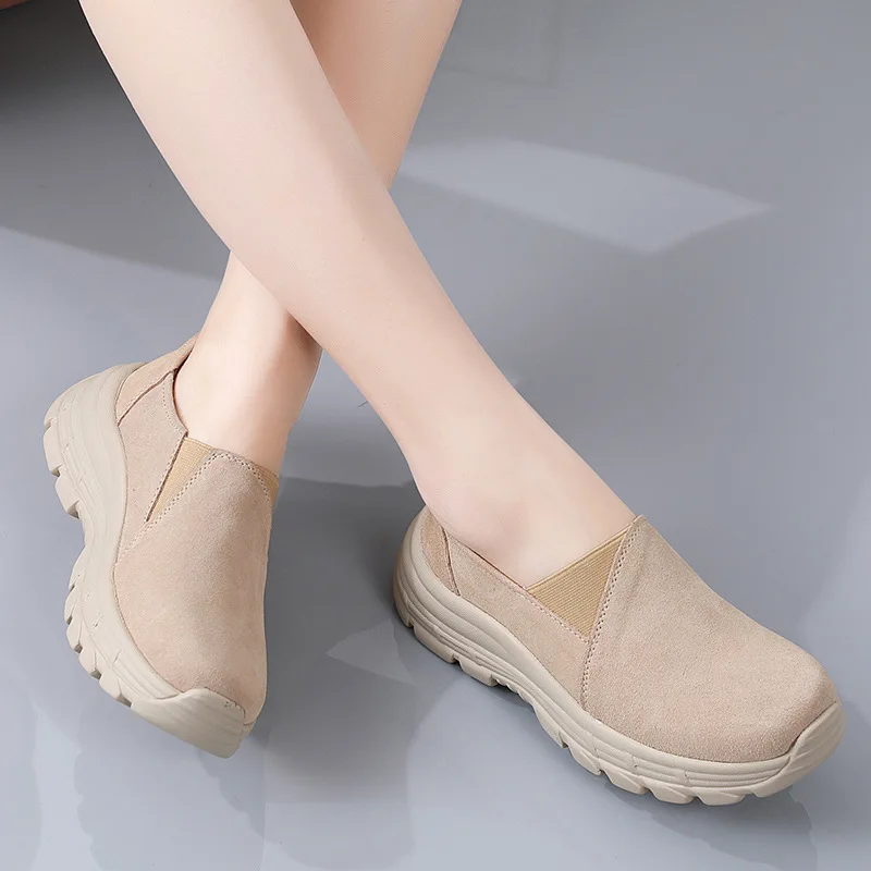 Fashion Women Flats Sneakers Cut Out Suede Leather Moccasins Women Boat Shoes Platform Ballerina Ladies Casual Platform Shoes