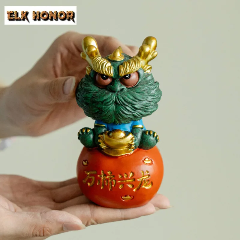 Green Sandstone Persimmon Tea Pet Fortune Cute Zodiac Dragon Tea Play Figurine Tea Statue Office Table Lucky Model Decoration