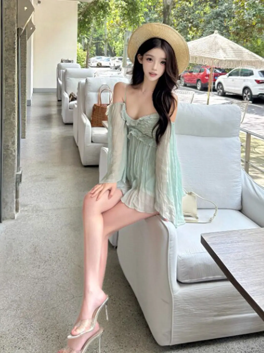 

Beachy Vacation Style One Shoulder Chiffon Top Unique Design Beautiful Little Blouse Long Sleeve Retro Cotton Skin-friendly B...