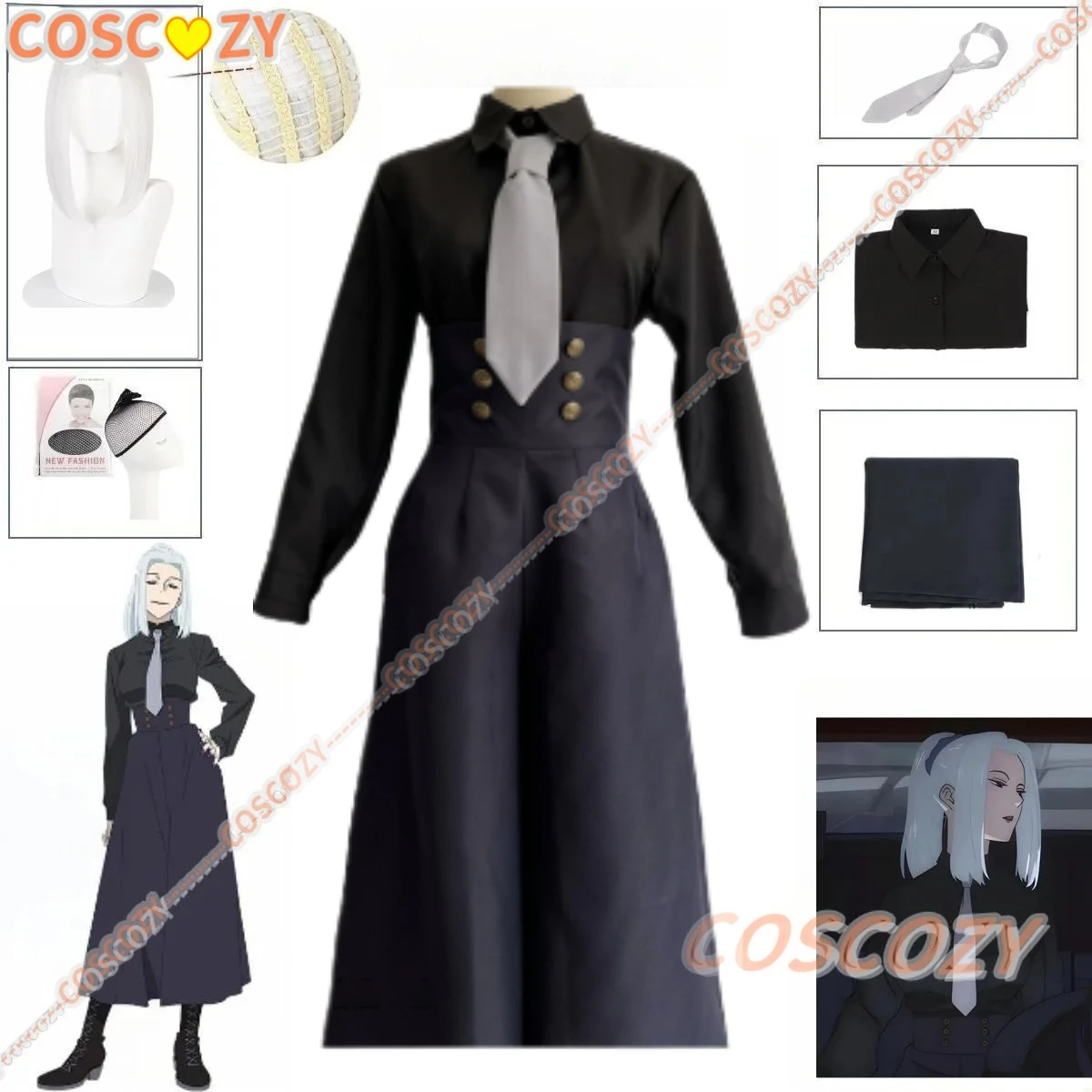 

Anime Jujutsu Kaisen Season 2 Mei Mei Cosplay Costume Wig Anime Uniform Shirt Pants Tie Jujutsu Cosplay Outfits Halloween Suits