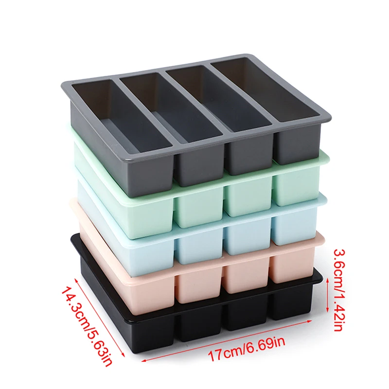 1Pc 4 Grid Long Strip Silicone Ice Cubes Rectangle Tray Mold DIY Non-Toxic Durable Wine Ice Cube Creative Cube Ice Mold