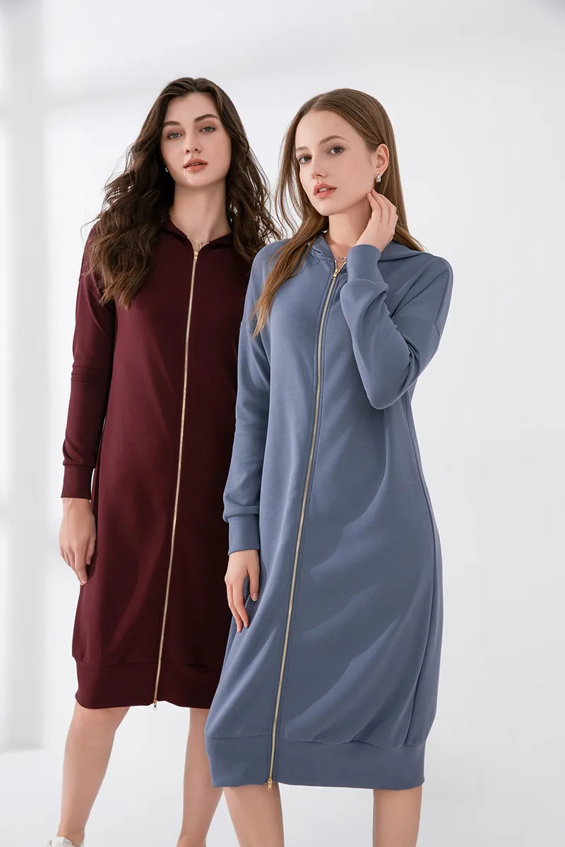 AS 2024  woman hoodies zipper dress  cover the knee casual sport style lady wear (ship out in 1 day)