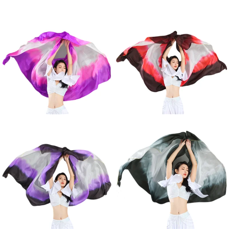 Handgemaakte Buikdans Zijden Sjaal Sluiers Geleidelijke Kleuren Professionele Oosterse Danser Stage Performance Show Props Aanbidding Lof