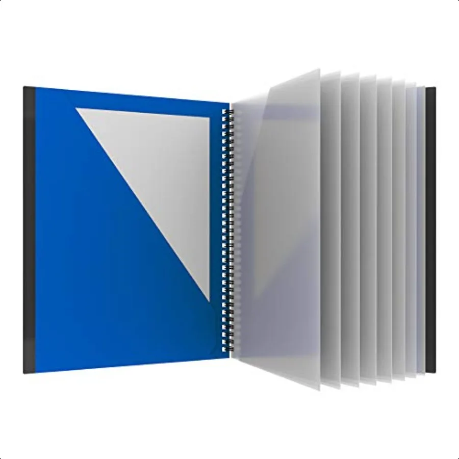 

10 Pocket Folder Plastic Spiral Portfolio for School and Office MultiPocket Organizer AntiTear Edges 8 Clear Pockets 2 Diagonal