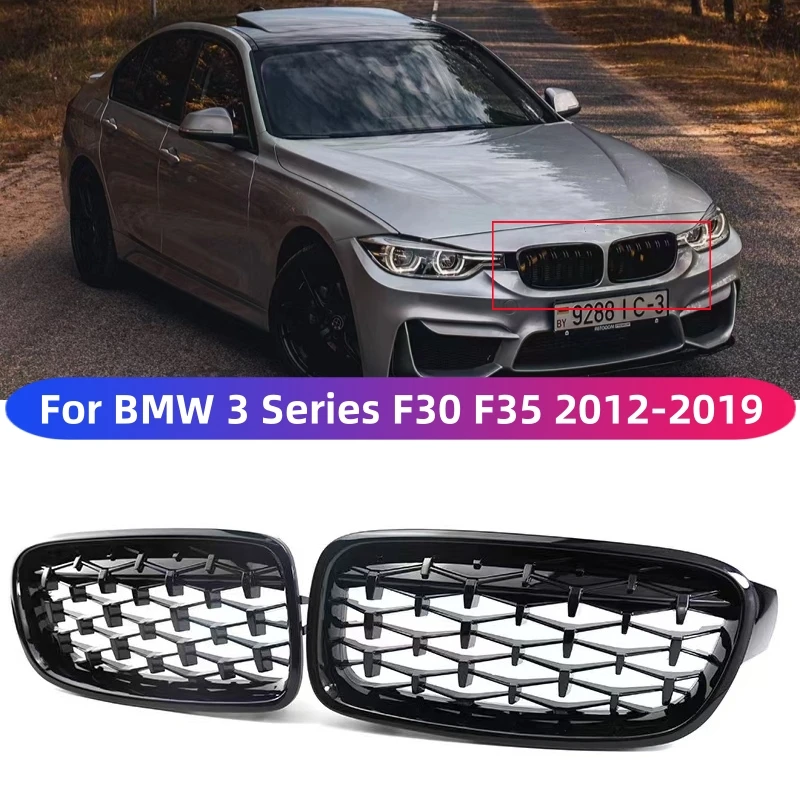 

For BMW 3 Series F30 F35 1Pair Front Grilles Diamond Gypsophila Silver Kidney Grill Replacement Racing Front Bumper 2012-2019