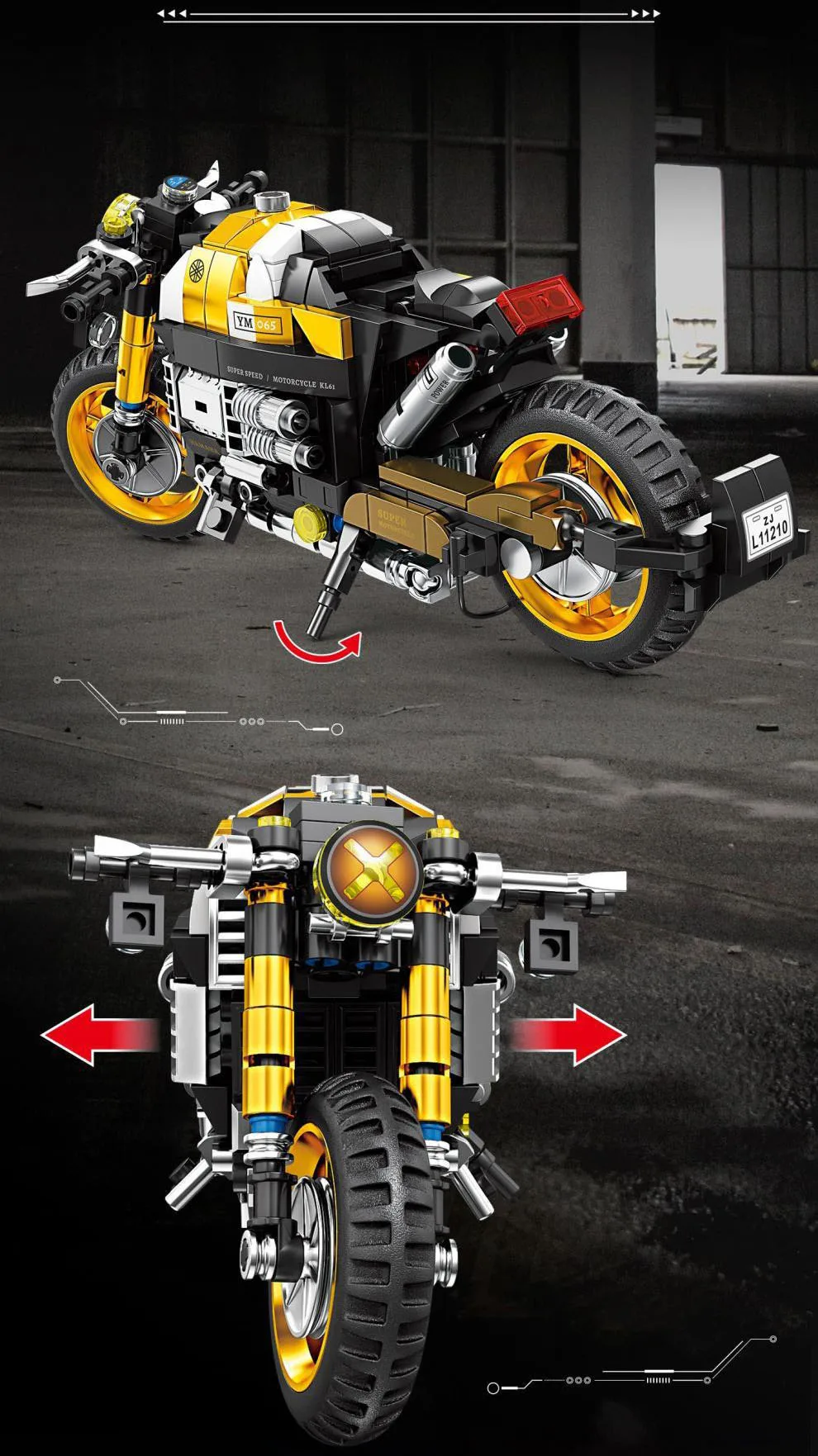 Schnelles Motorrad XR155 RnineT ‌ Dragster 800 Indian Scout Modellbausatz, Motor-Konstruktions-Bausteine, Spielzeug für Geschenke – Detail 2