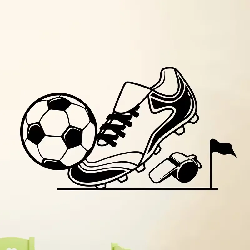 1pc Contemporary Football & Sneakers Wall Art Decal - Matte Vinyl, Self-Adhesive, Multi-Surface Installation, Cartoon Pattern, S