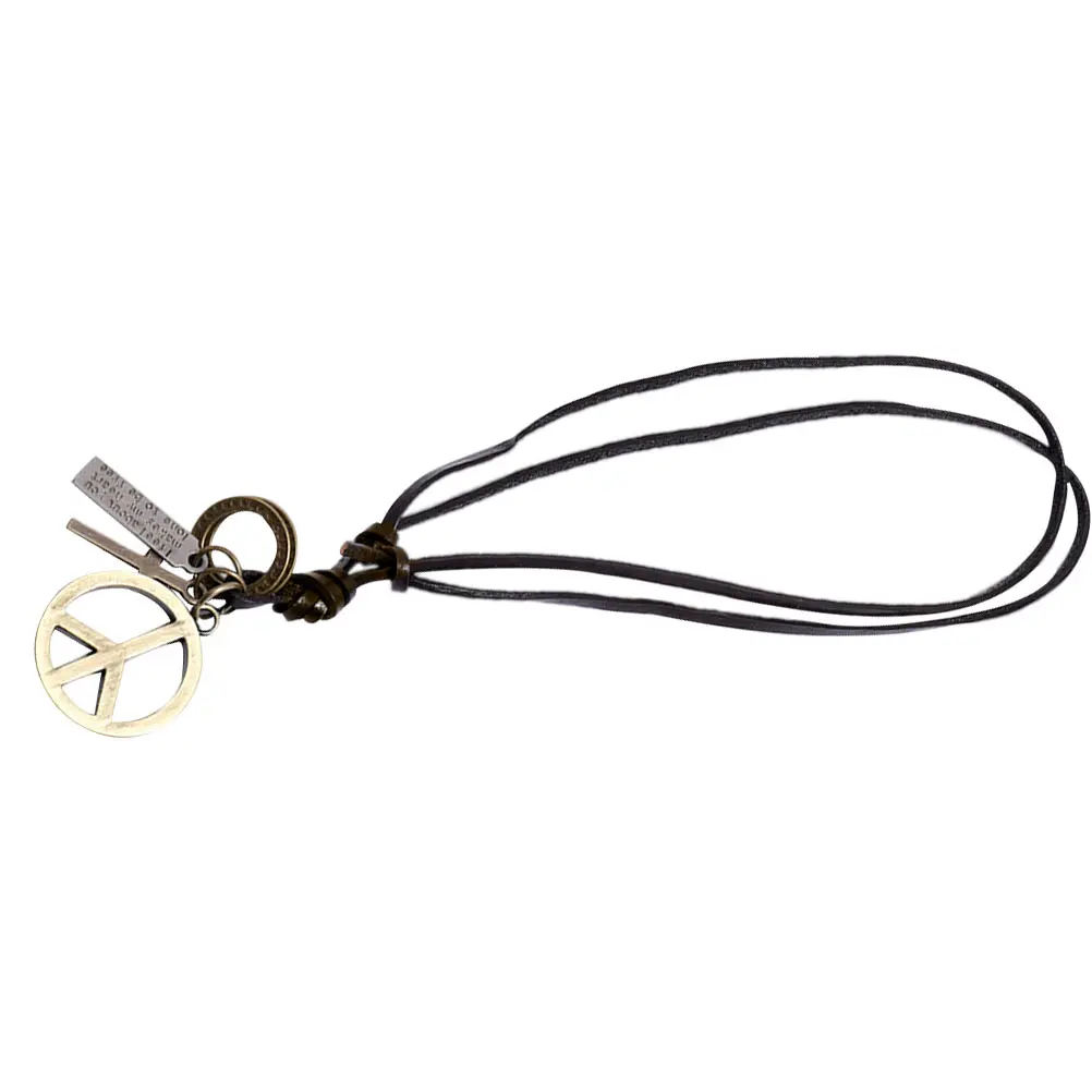 

Peace Sign Pendant Retro Necklace Unisex Coffee Color Anti-war Jewelry Adjustable Length Lightweight Comfortable Wear Long