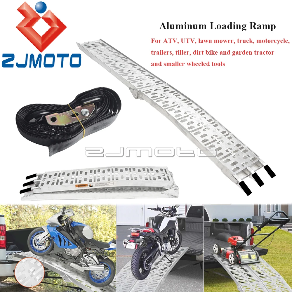 Universal Aluminum Foldable Load Ramp Ladder Motorcycle Loading Folding Stairs For Lawn Mower Trailer Dirt Bike Garden Tractor