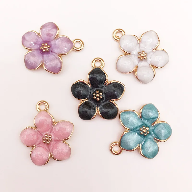 20pcs New Gold Color Dripping Oil Alloy Cherry Blossom Small Pendant for Earrings Bracelet Necklace Bookmark Decor