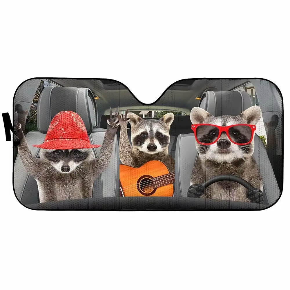 

Rock Raccoon Car Windshield Sunshade Pet Driver Sun Shield Funny Animal Family Driver Auto Front Window Sun Visor 3D Printed