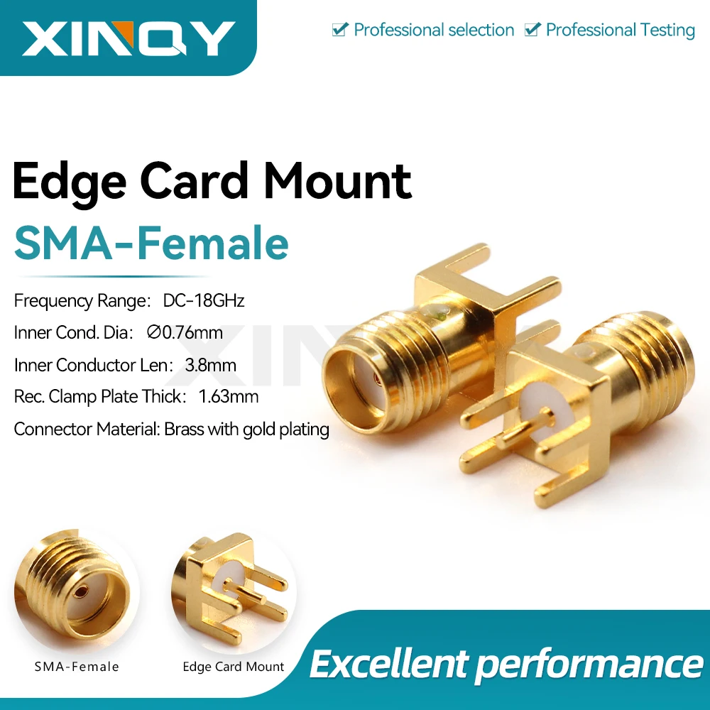 XINQY 18GHz SMA Female Connector, Edge-Soldered RF Connector, PCB Edge-Card Mount Printed Circuit Board Receptacle