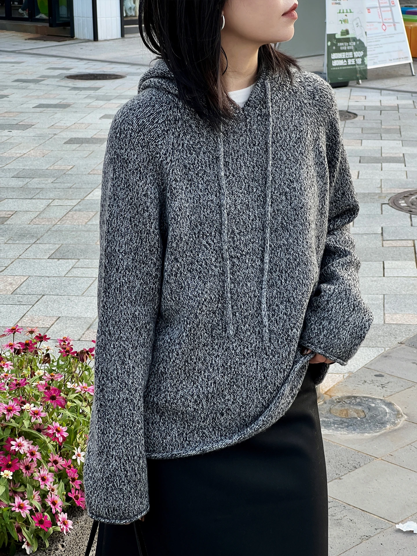 

Ting2 Studio Heavyweight Knitted Pixel Hoodie Trendy Polyester Fiber Women's Knitwear Casual Overhead Polyester Blend