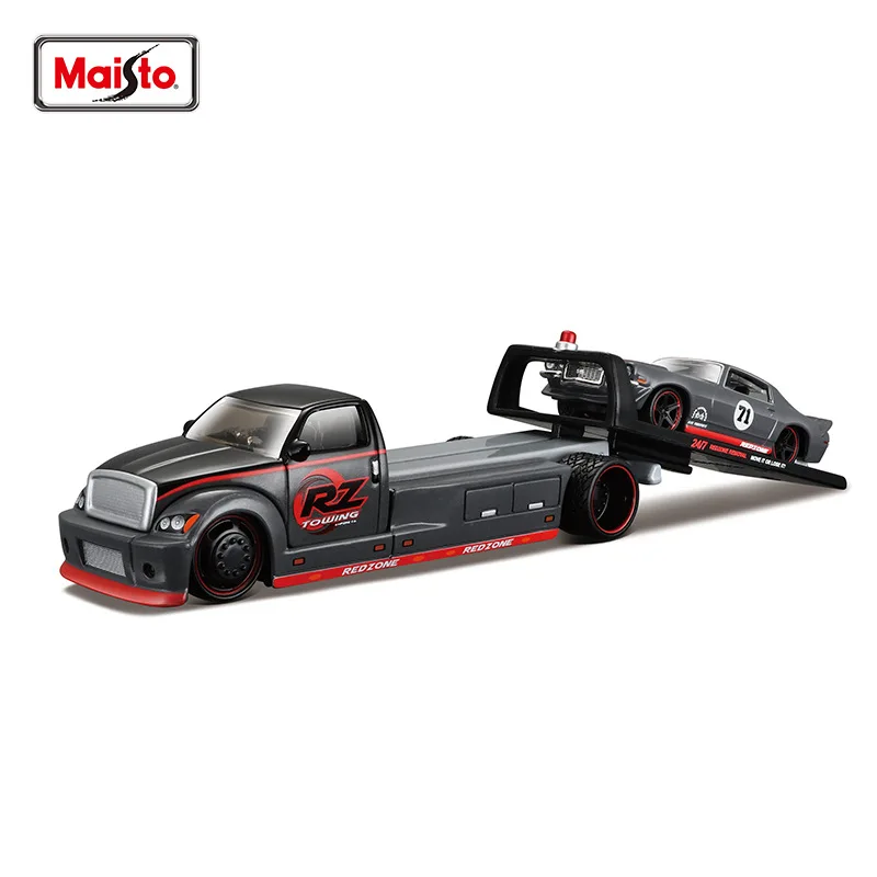 Maisto1:64 Die-casting Car Model with Flatbed Truck White and Black Elite Transport Vehicle Set Series Collection Gift Toy