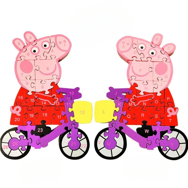 New Kawaii Peppa Pig Wooden Puzzle Anime Cartoon Cute Children's Educational Toys 3-6 Years Old Wooden Puzzle Girls Gifts