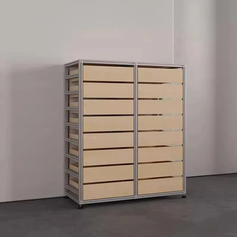 Medieval, aluminum, birch, side cabinets, drawers, multi-function