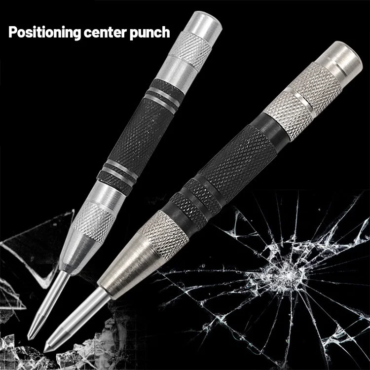 

Automatic Center Punch Locator Center Punch Pin Steel Spring Window Breaker Non-slip Portable Woodworking Puncher Hand Tools