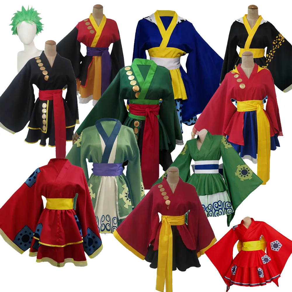 Zoro Cosplay Lolita Kimono Perruques pour Adultes, Costume Luffy, Robe Anime, Uniforme, Jupe, Boucles d'Oreilles Fantrenfor, Halloween, Carnaval, ixTrempée