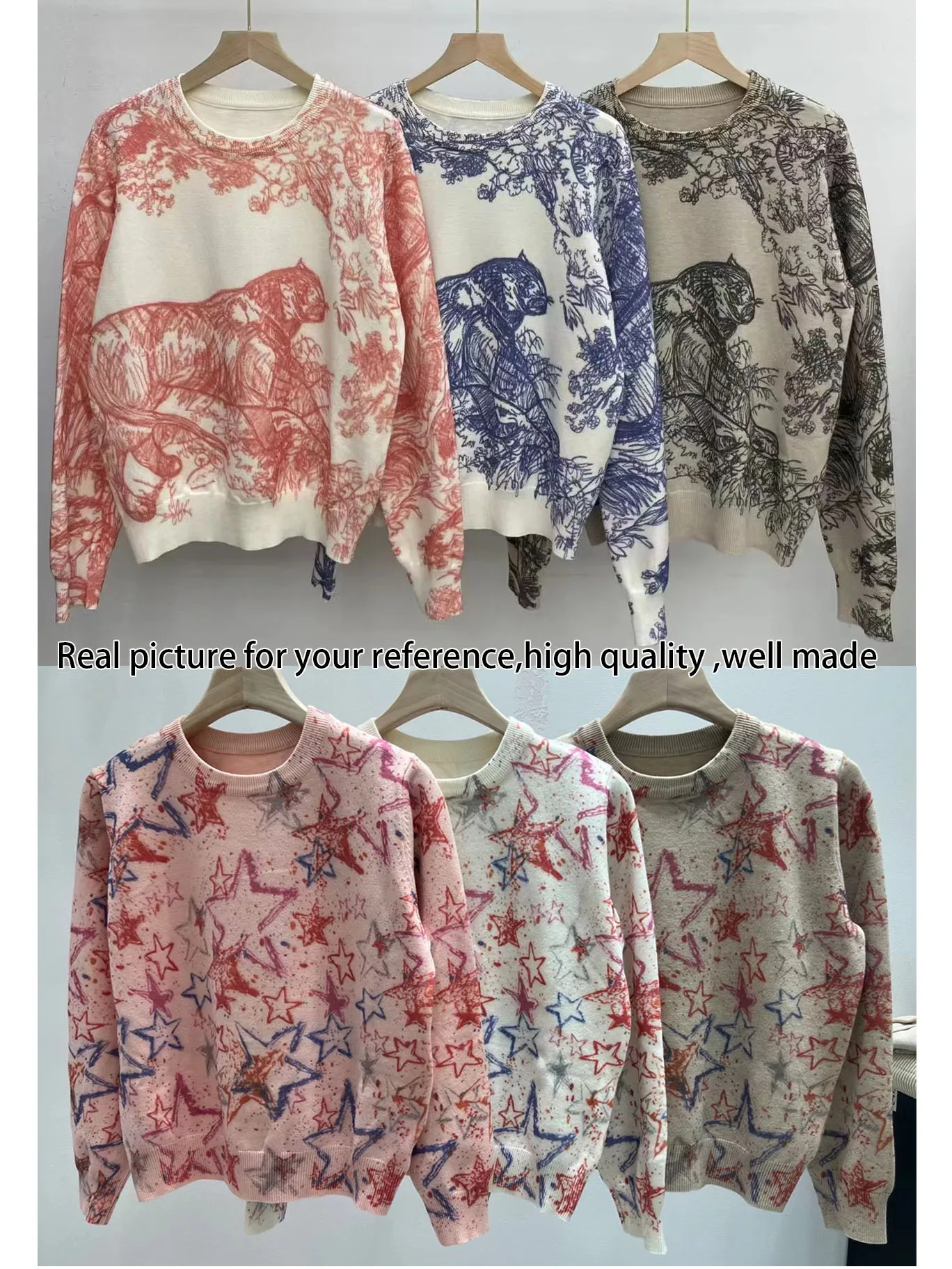 2024 Spring New Luxury Designer Printed Sweater Women Animal Floral Pattern Pullover Sweater Classic Crew Neck Knit Tops C-069