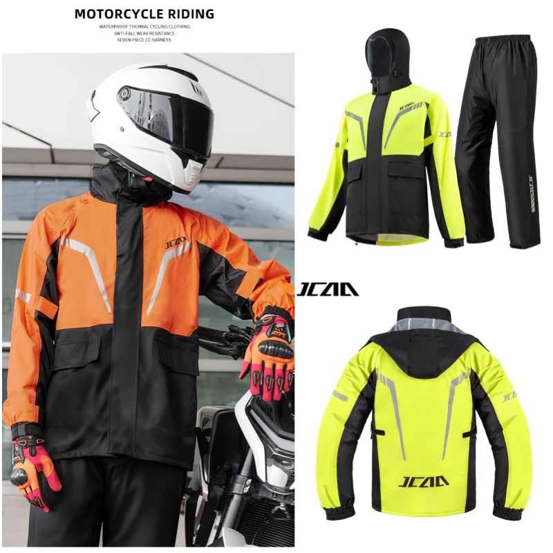 Professional Motorcycle Rain Suit - Heavy Duty Waterproof Jacket & Pants Raincoat with Reflective Strips