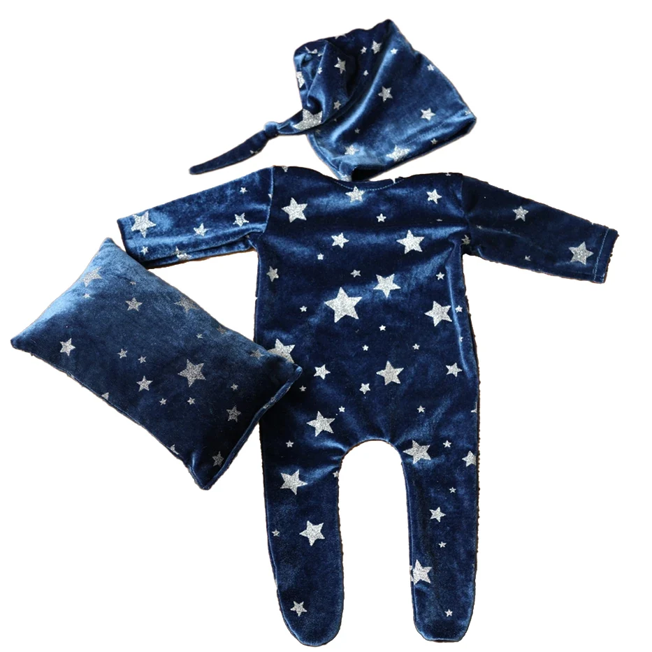 Newborn Photography Props Stars Elasticity Rompers Clothes Hat Set for Baby Boy Photo Shoot Posing Pillow Props bebe Accessories