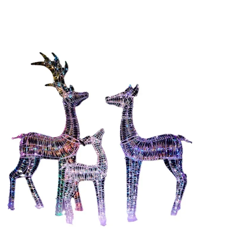 Illuminated Wire Frame Reindeer Figurine Colorful Metallic Finish Decorative Animal Statue for Indoor Outdoor Party Venue Decor