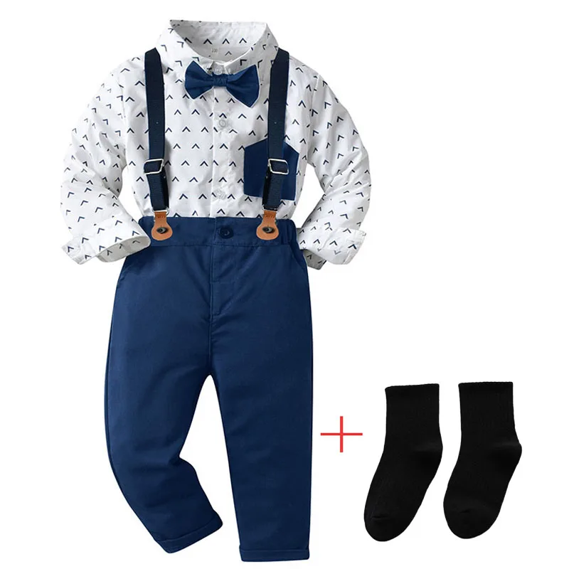 Fashion Children Boys Formal Clothing Set Toddler Gentleman Clothes Suits Long Sleeve Bowtie Shirt+Suspenders Trousers  Outfits