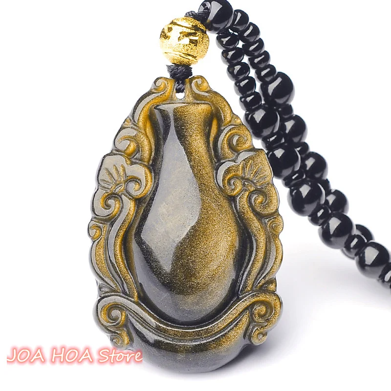 Latest Natural Obsidian Gold-Obsidian Ruyi-Pendant Vase Men's Women's Pendant Necklace Couple Bead Chain Neck Jewelry