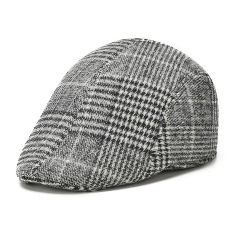 

Autumn Winter Men Women New Woolen Plaid Pattern Hat Duck Tongue Beanie Ear Protection Caps For Men Wholesale